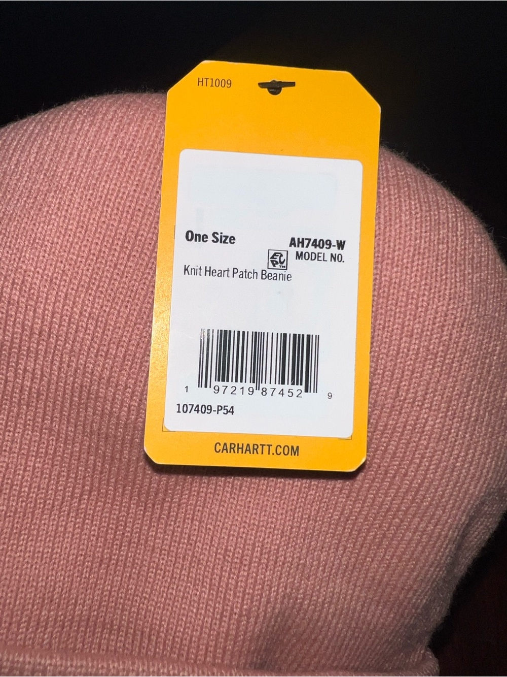 Carhartt Pink Cuffed Beanie with Heart Logo Patch - Picture 3 of 3